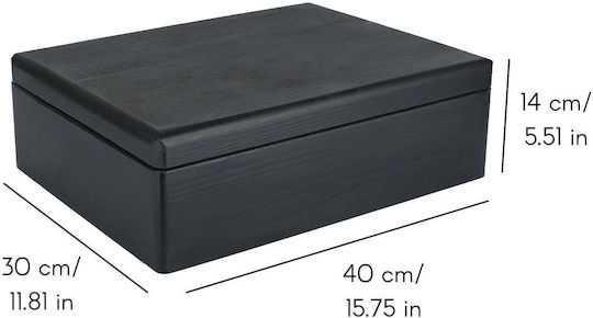 Креатив Деко ХЛ Черна Голяма Дървена Кутия За Съхранение С Капак 40 X 30 X 14 См + 1 См Без Дръжки Декоративен Сандък Идеален За Документи Спомени Играчки Инструменти