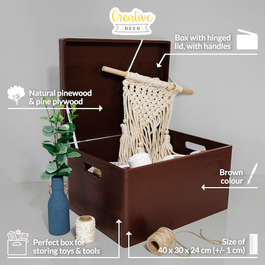 Creative Deco Xxl Brown Large Wooden Storage Box 40 X 30 X 24 Cm + 1 Cm Handles Lid Decorative Chest Perfect Documents Keepsakes Toys Tools