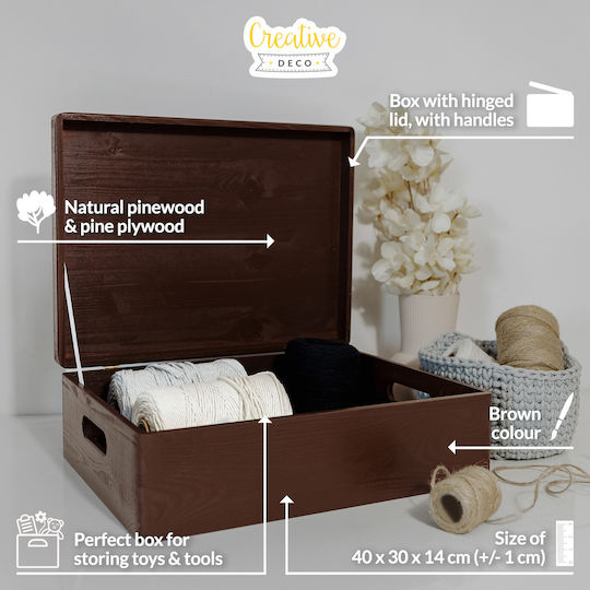 Creative Deco XL Große braune Holz-Aufbewahrungsbox 40 x 30 x 14 cm + 1 cm Griffe Deckel Dekorative Truhe Perfekt für Dokumente Erinnerungsstücke Spielzeug Werkzeuge