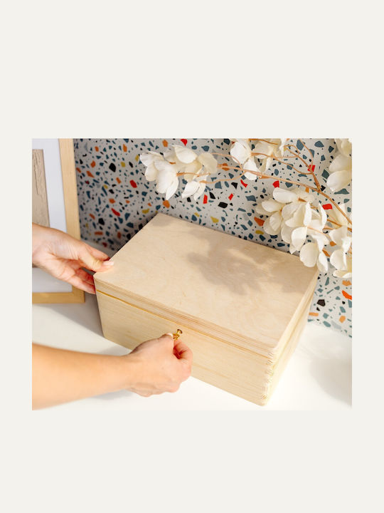 Creative Deco Large Wooden Box Lock Lid Decoration 30 X 20 X 13 Cm + 1cm Without Handles Wooden Chest Documents Toys Tools