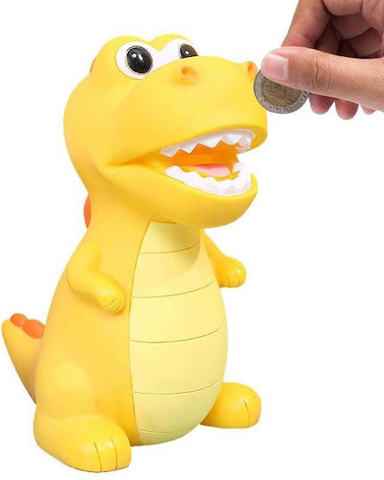 Plastic Dinosaur Money Box Yellow 14x17x21.5cm Gift Token 14179