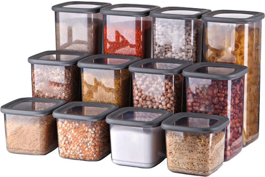 Set 12 Bucăți Vaze Pentru Paste Zahăr Cereale Cu Capac Plastic Gri 1750ml 12 Bucăți Set 12 Bucăți Vaze Pentru Paste Zahăr Cereale Cu Capac Plastic Gri 1750ml 12 Bucăți