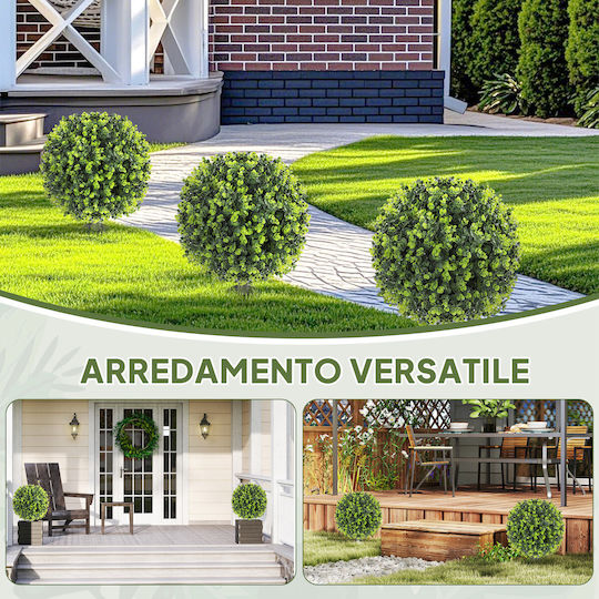 Homcom Set of 2 Artificial Plants Artificial Buxus Balls Base for Indoor Outdoor Spaces UV Resistant Green