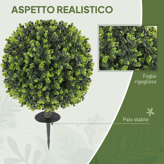 Homcom Set of 2 Artificial Plants Artificial Buxus Balls Base for Indoor Outdoor Spaces UV Resistant Green