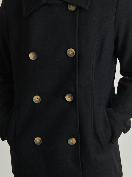 Women's Black Coat with Buttons