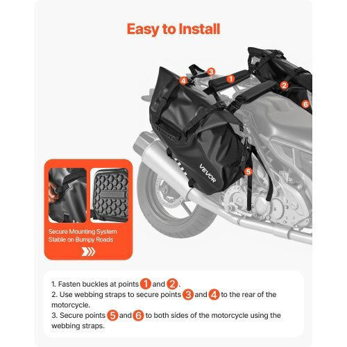 Vevor Motorcycle Saddle Side Bag 28lt in Black Colour