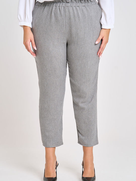 Women's Fabric Trousers with Elastic Carrot Fit Light Gray