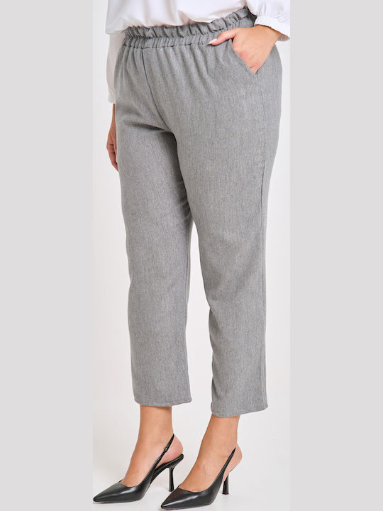 Women's Fabric Trousers with Elastic Carrot Fit Light Gray