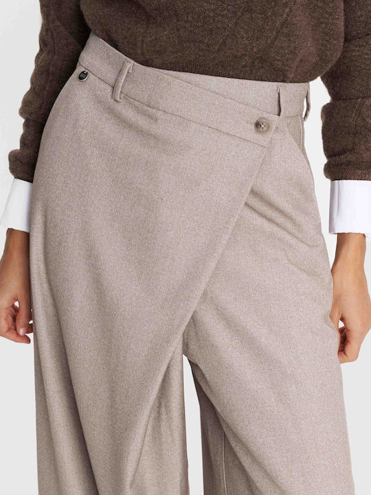 Dama Tesatura Pantaloni cu Croială Dreaptă Beige