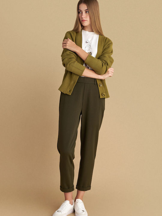 Damen Stoff Hose mit Gummizug Green