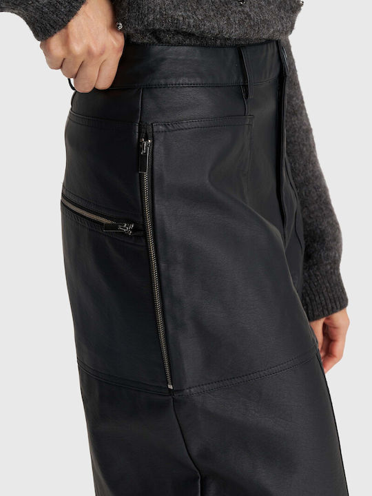 Dama Tesatura Pantaloni cu Croială Dreaptă Black
