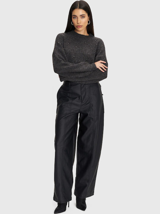 Dama Tesatura Pantaloni cu Croială Dreaptă Black