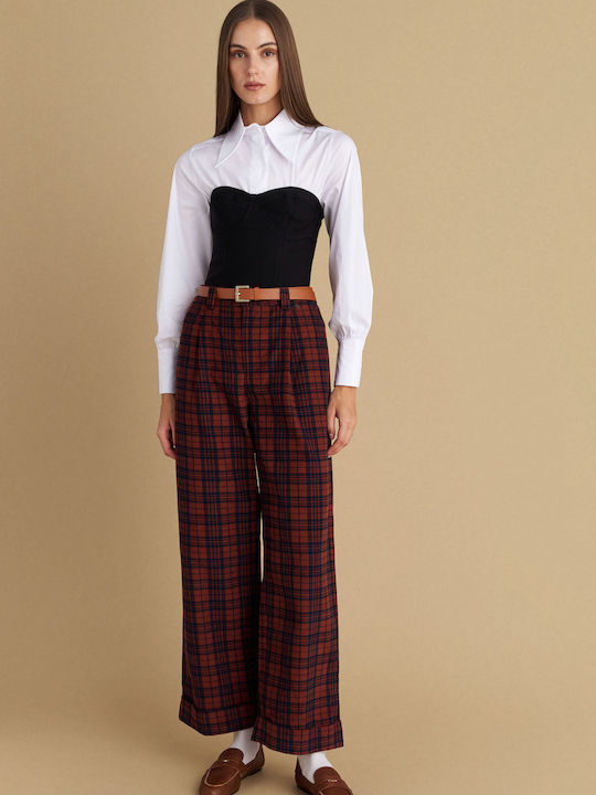 Women's Fabric Trousers Checked Red