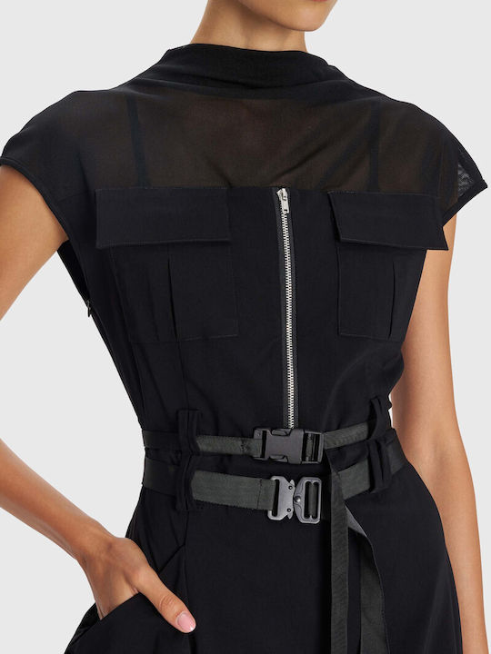 Rochie Midi Mâneca Scurtă Neagră