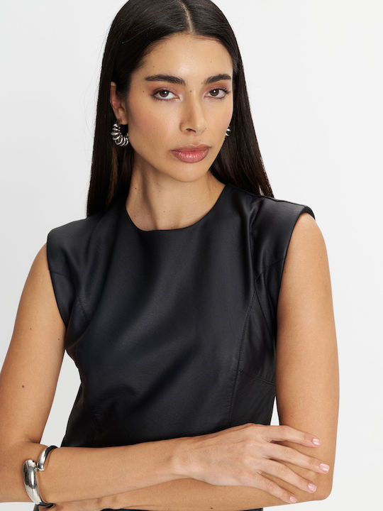 Midi Evening Leather Black Dress