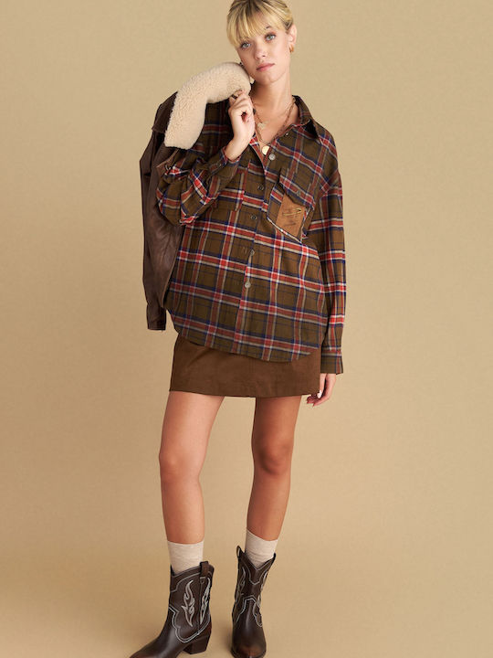 Women's Checked Long Sleeve Shirt Brown