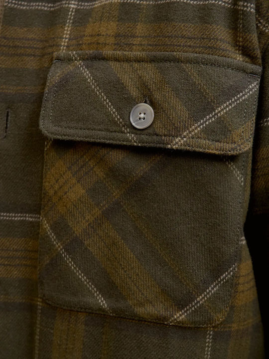 Melange Дълъг Ръкав Памучен Overshirt Каре Зелен