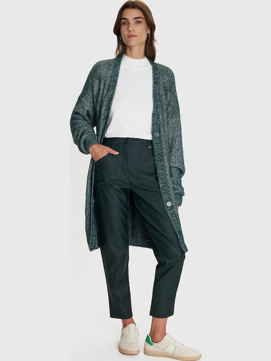 Long Women's Knitted Cardigan with Buttons Green