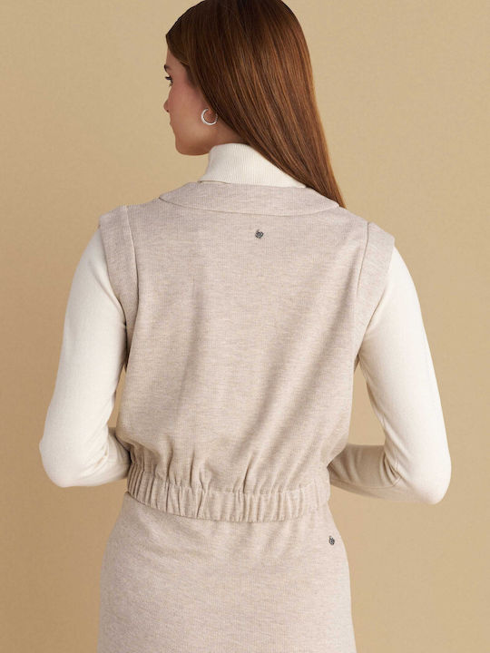 Women's Vest with Buttons Beige