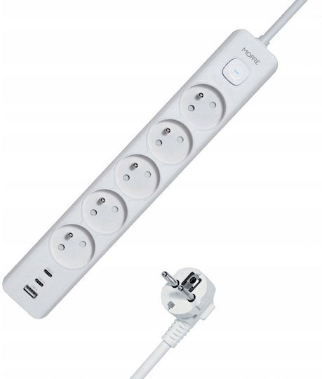 Tiross Steckdosenleiste 5 Positionen mit USB-A und Kabel 1.5m