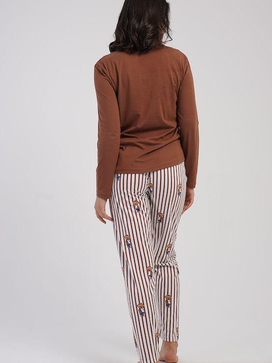 Vienetta Secret Winter Women's Pyjama Set Brown Vienetta Secret Winter Women's Pyjama Set Brown