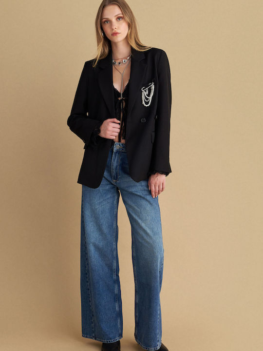 attrattivo Blazer pentru femei Încrucișat Sacou Black
