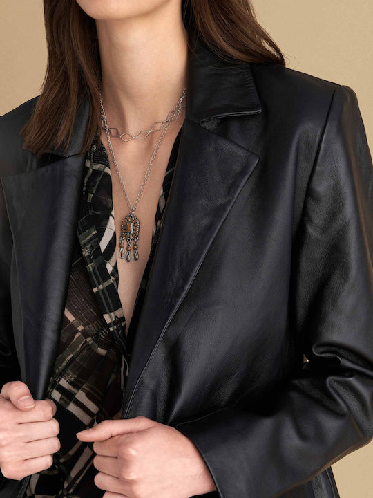 attrattivo Women's Leather Blazer Black