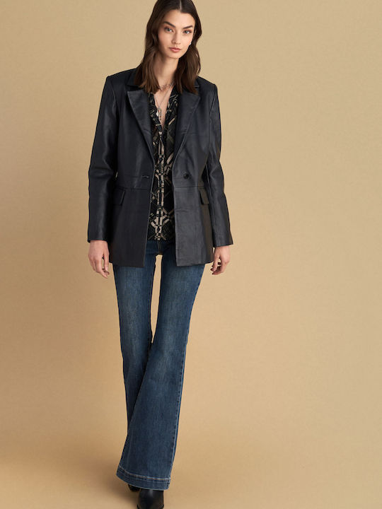 attrattivo Women's Leather Blazer Black