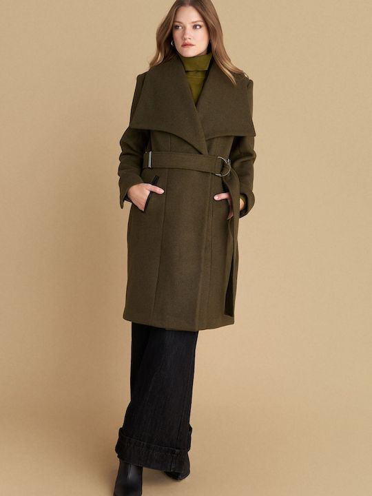 Women's Green Coat with Belt