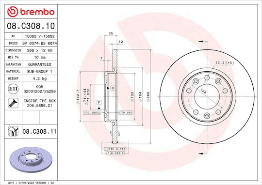 Citroen C4 Grand Picasso Ii Brembo Brake Disc 08c30811