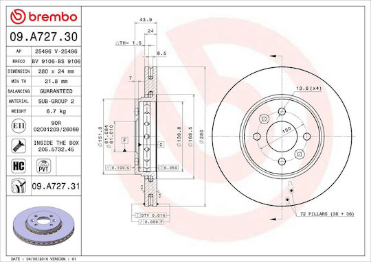 Dacia Dokker Brembo Bremsscheibe 09a72731