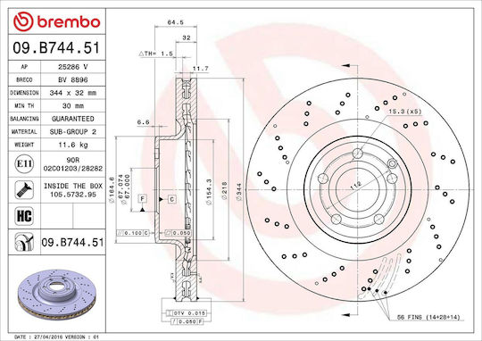 Mercedes-benz Slk R172 Brembo Brake Disc 09b74451