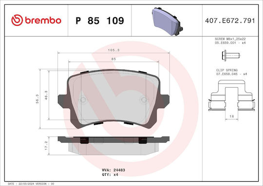 Brembo Brake Pad Rear for Volkswagen Tiguan