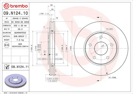 Brake Disc Fiat Freemont Jc Jf Brembo 09n12411