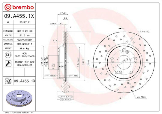 Honda Civic Viii Hatchback Fn Fk Brembo Brake Disc 09.a455.1x