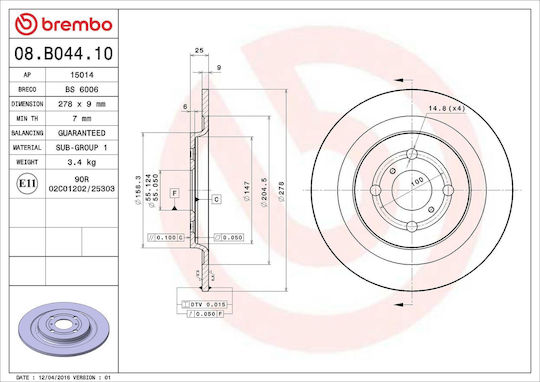 Toyota Yaris Scp9 Nsp9 Ksp9 Ncp9 Zsp9 Brembo Brake Disc 08b04410