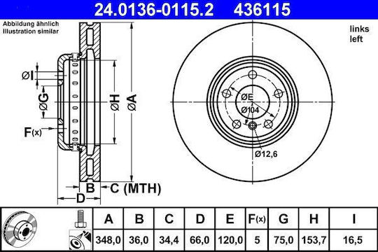 Bmw 5 F10 F18 Ate 24013601152 Bremsscheibe