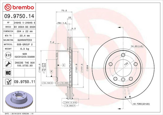 Bmw 1 E87 Brake Disc Brembo 09975011
