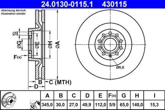 Brake Disc Audi A3 8p1 Ate 24013001151