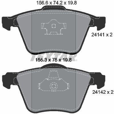 Front Brake Pads Set Textar Volvo V60 and XC90 I 2.4d-4.4 10.02-12.15 Height 74.9mm Width 155.3mm Thickness 19.1mm