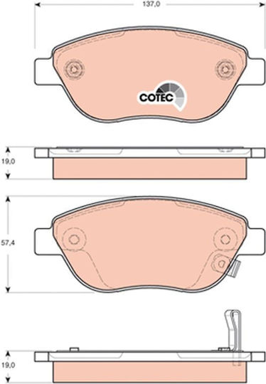 Front Brake Pad Set Caliper Bolt Supplements 57.4mm Height 137.0mm Width 19.0mm Thickness Trw Automotive Fiat 500l Opel Corsa D