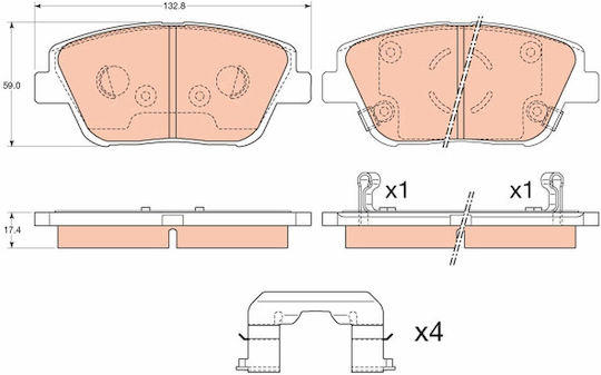 Set Plăcuțe de Frână Pentru Kia Optima 1.7d 2.0 2.4 06.10 Trw Automotive Înălțime 59.0mm Lățime 132.6mm Grosime 17.4mm
