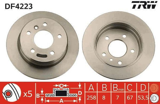 Rear Brake Disc Right Left Trw 258x55.2x8.0 Mm Mercedes A W168 Vaneo 414 1.6-2.1 07.97-07.05