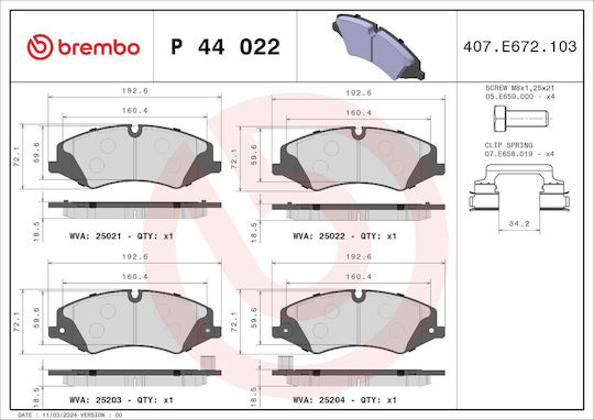 Brembo Bremsbelag Vorne für Land Rover Verteidiger / Entdeckung / Range Rover Evoque