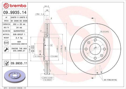 Citroen C4 Picasso I Ud Brembo 09993511 Brake Disc