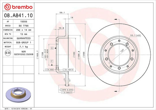 Land Rover Defender Cabrio Ld Brembo 08a84110 Brake Disc
