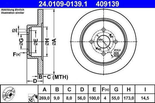 Disc de frână Ate 24010901391 pentru Toyota Corolla Cde12 Zze12 Nde12 Zde12