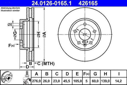 Chevrolet Aveo Hatchback T300 Bremsscheibe Ate 24012601651