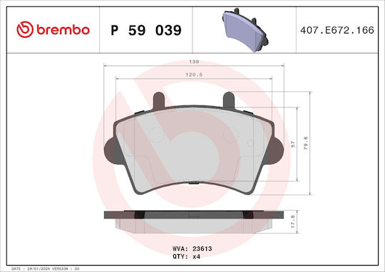 Brembo Спирачна накладка Задни за Renault Майстор