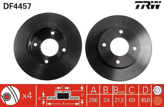 Front Brake Disc Right Left Trw 256mm 24mm Ventilated Mitsubishi Colt Vi Smart Forfour 1.1-1.5d 4 Holes